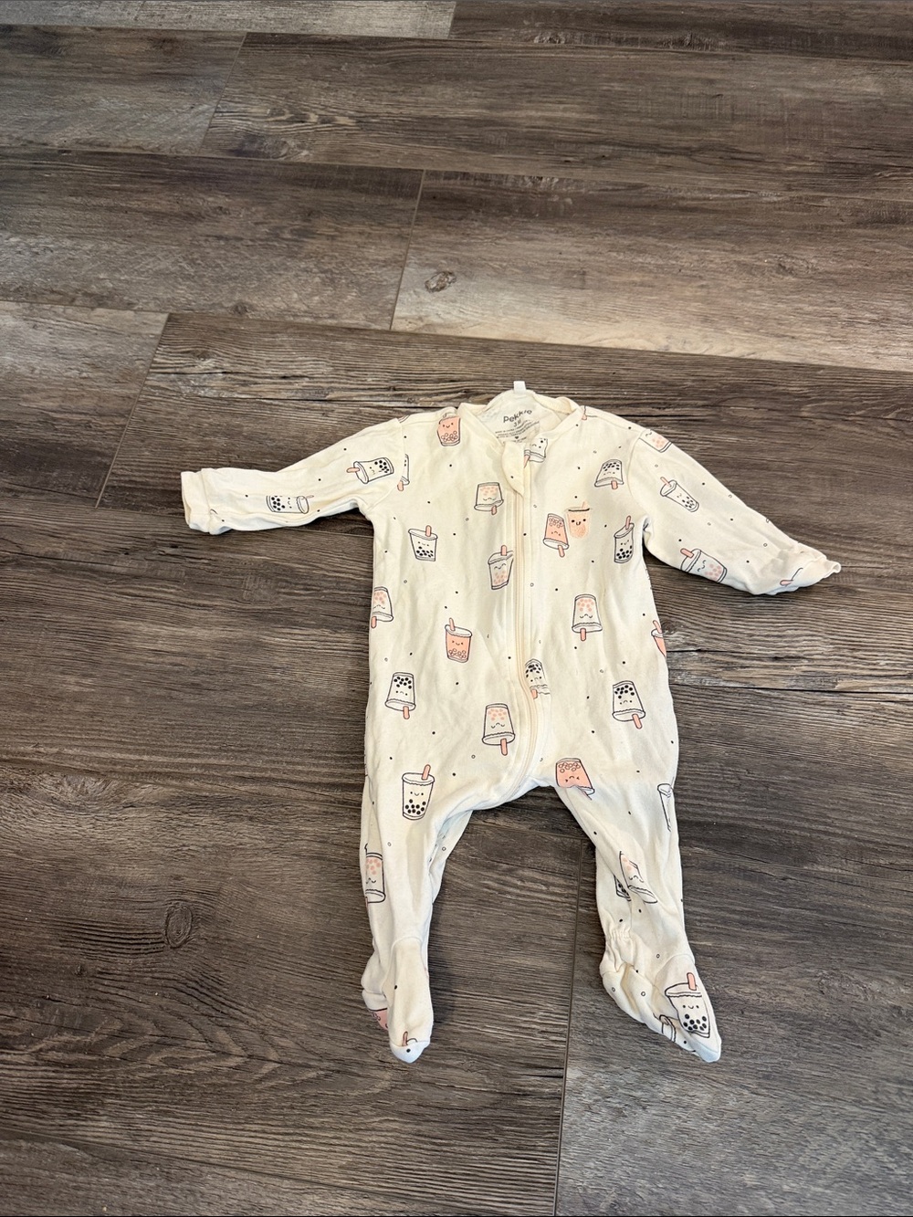 Pekkle Cream Baby Footed One-Piece with Popsicle & Bubble Tea Print